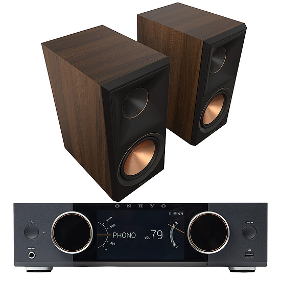 Ampli HiFi Stéréo Onkyo Muse Y-50 Noir + Klipsch RP-600M II Noyer - Autre vue