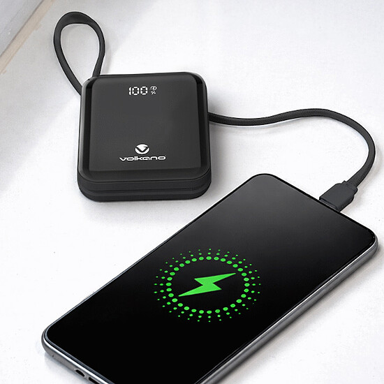 Batterie et powerbank Volkano Solace Series 10 000 mAh avec câbles USB-C et Lightning intégrés - Noir - Autre vue
