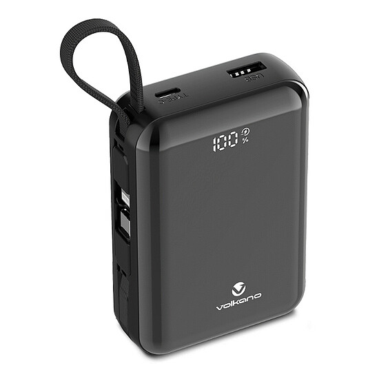 Batterie et powerbank Volkano Solace Series 20 000 mAh avec câbles USB-C et Lightning intégrés - Noir - Autre vue