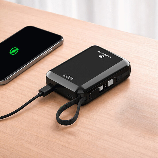 Batterie et powerbank Volkano Solace Series 20 000 mAh avec câbles USB-C et Lightning intégrés - Noir - Autre vue