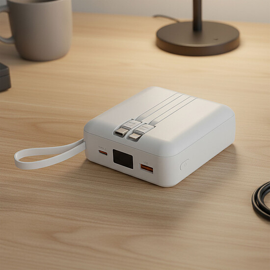 Batterie et powerbank Akashi Batterie de Secours Cable 22.5W Charge Rapide - Blanc - Autre vue