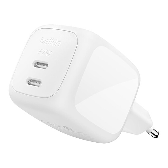 Chargeur Belkin BoostCharge Pro Chargeur secteur GaN deux ports USB-C 67W - Blanc - Autre vue
