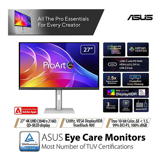Écran PC ASUS 26.5" QD-OLED - ProArt PA279CDV - Autre vue
