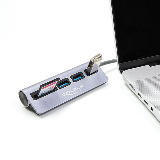 Hub USB DeLock Hub USB 3.0 Type-C vers 3 ports USB 3.0 + slots SD/MicroSD - Autre vue
