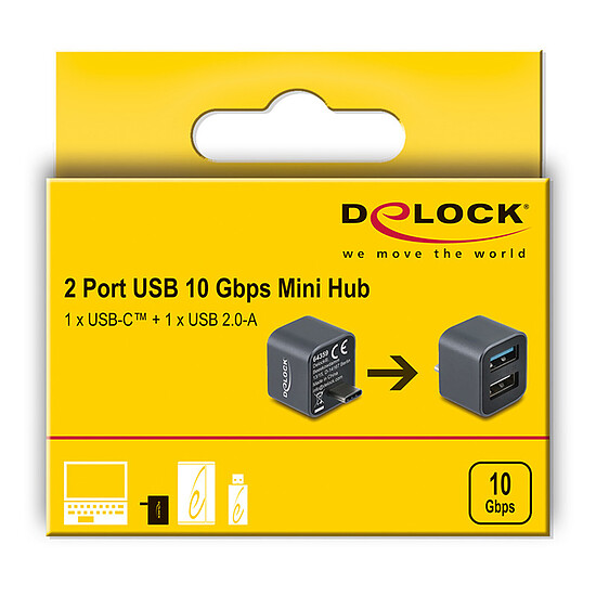 Hub USB DeLock Mini Hub USB 10 Gbps Type-C vers USB-A 10 Gbps et USB-A 2.0 - Autre vue