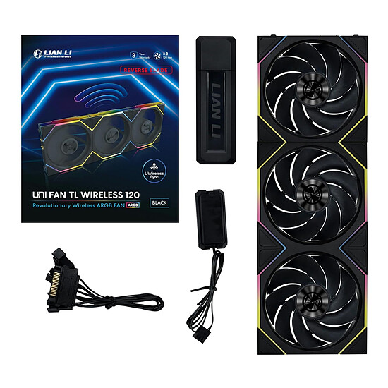 Ventilateur Boîtier Lian Li Uni Fan TL Wireless 120 Reverse Blade Pack de 3 - Noir  - Autre vue