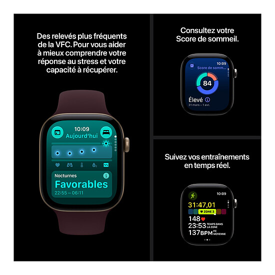 Montre connectée Apple Watch Series 12 GPS 42 mm Aluminium Noir Bracelet Sport Noir S/M  - Autre vue