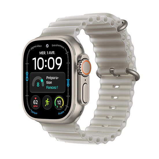 Montre connectée Apple Watch Ultra 4 GPS + Cellular 49 mm Titane naturel Bracelet Océan Gris translucide - Autre vue