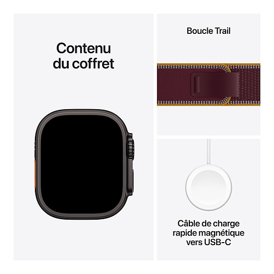 Montre connectée Apple Watch Ultra 4 GPS + Cellular 49 mm Titane noir Boucle Trail Bordeaux S/M - Autre vue