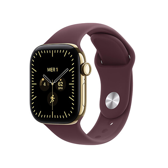 Montre connectée Apple Watch Series 12 GPS + Cellular 42 mm Titane Or brillant Bracelet Sport Bordeaux S/M - Autre vue