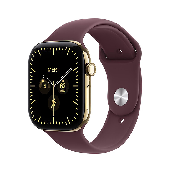 Montre connectée Apple Watch Series 12 GPS + Cellular 46 mm Titane Or brillant Bracelet Sport Bordeaux M/L - Autre vue