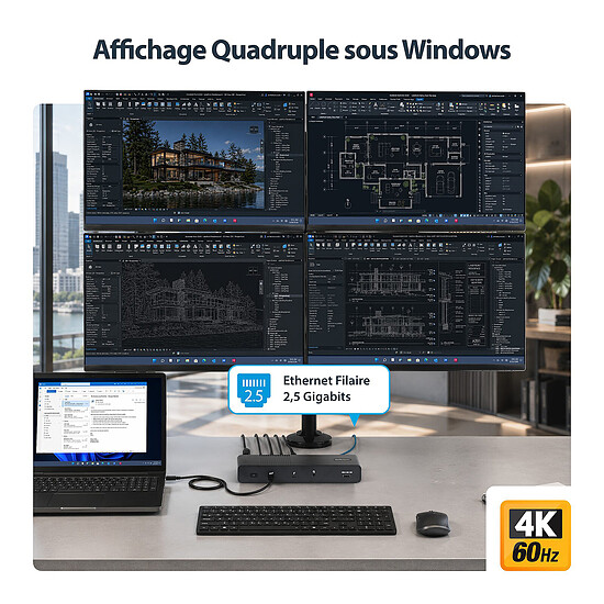 Station d'accueil PC portable StarTech.com Station d'accueil Thunderbolt 5/USB-C Quadruple affichage 4K 60 Hz avec Power Delivery 140 W - Autre vue