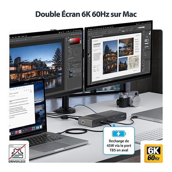 Station d'accueil PC portable StarTech.com Station d'accueil Thunderbolt 5/USB-C Quadruple affichage 4K 60 Hz avec Power Delivery 140 W - Autre vue
