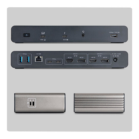 Station d'accueil PC portable StarTech.com Station d'accueil Thunderbolt 5/USB-C Quadruple affichage 4K 60 Hz avec Power Delivery 140 W - Autre vue