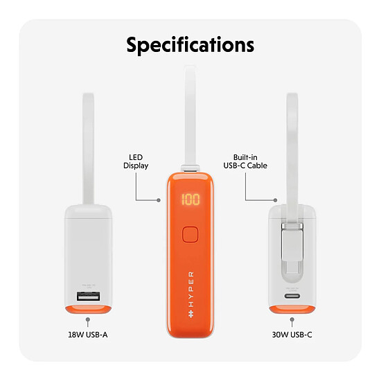 Batterie et powerbank Hyper HyperJuice Flex 10K 30W Powerbank - Orange - Autre vue