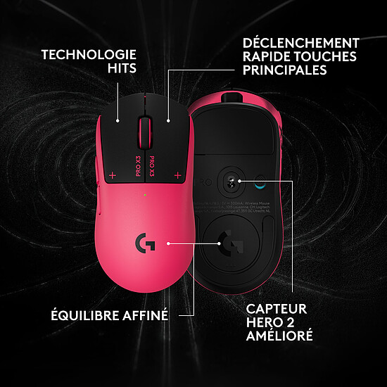 Souris PC Logitech G Pro X3 Superstrike - Éclipse magenta - Autre vue