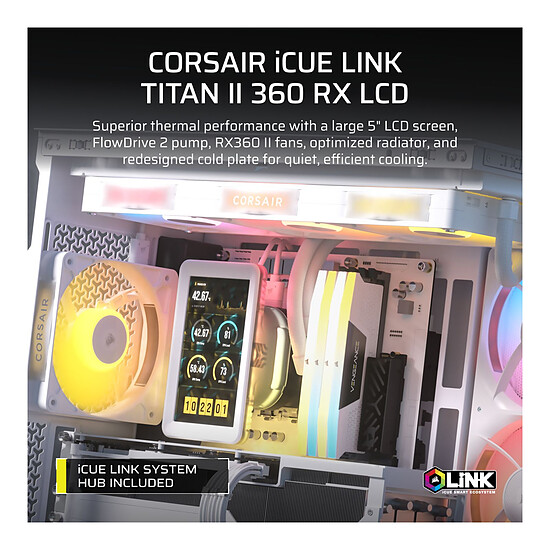 Watercooling AIO Corsair iCUE LINK TITAN II 360 RX LCD - Blanc - Autre vue