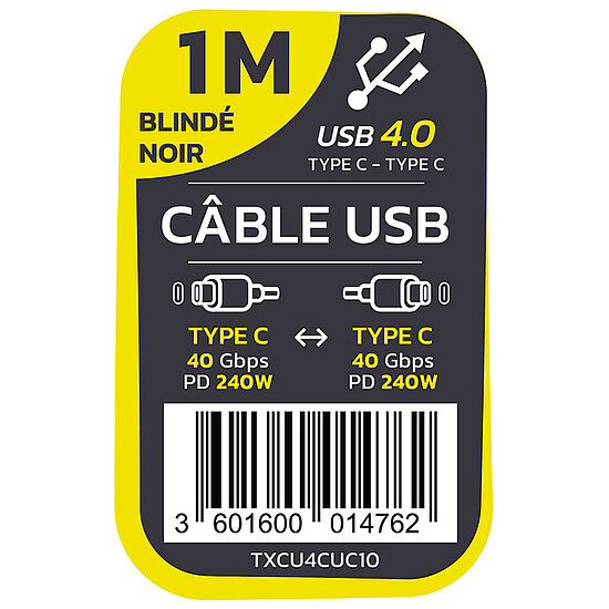 Câble USB TEXTORM Câble USB-C 4.0 40 Gbps - Mâle/Mâle - 1 m - Autre vue