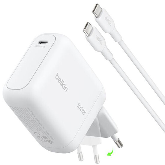 Chargeur Belkin Chargeur USB-C 100 W avec câble 1,5 m - Blanc - Autre vue