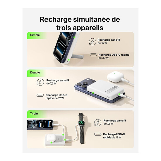 Batterie et powerbank Belkin BoostCharge Batterie Externe Magnétique 10K Qi2 - Blanc - Autre vue