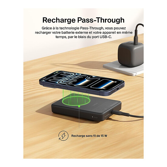 Batterie et powerbank Belkin BoostCharge Batterie Externe Magnétique 10K Qi2 - Noir - Autre vue