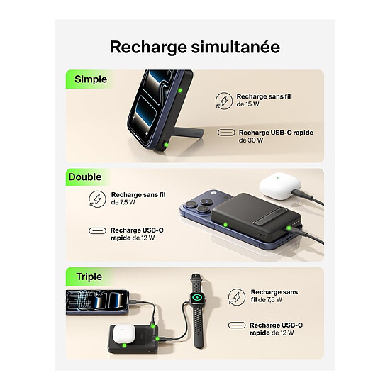 Batterie et powerbank Belkin BoostCharge Batterie Externe Magnétique 10K Qi2 - Noir - Autre vue