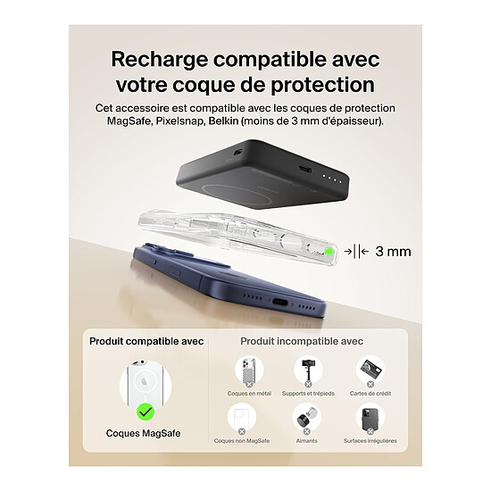 Batterie et powerbank Belkin BoostCharge Batterie Externe Magnétique 10K Qi2 - Noir - Autre vue
