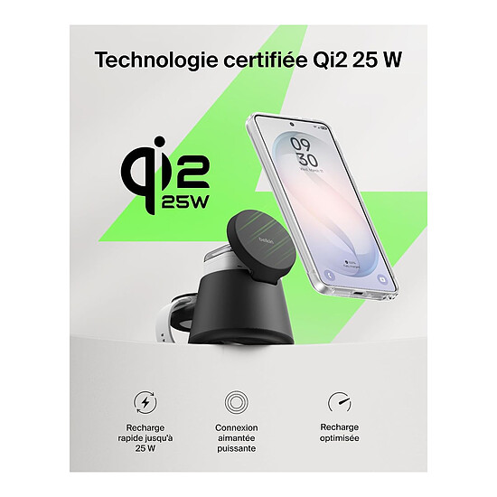 Chargeur Belkin UltraCharge Station Recharge Modulaire 25W Qi2 - Noir - Autre vue