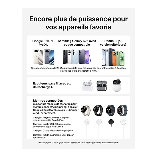 Chargeur Belkin UltraCharge Station Recharge Modulaire 25W Qi2 - Noir - Autre vue