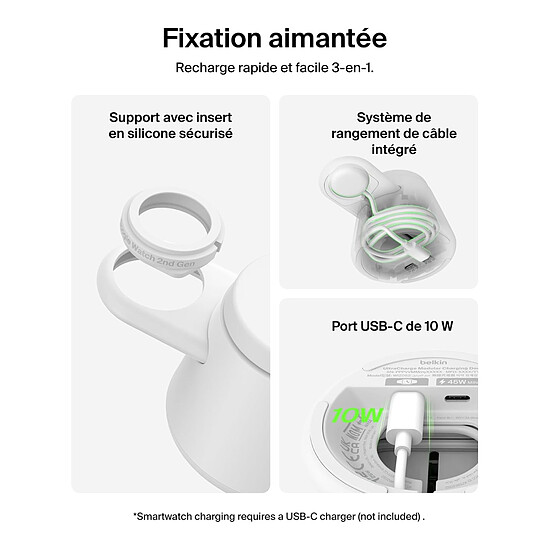 Chargeur Belkin UltraCharge Station Recharge Modulaire 25W Qi2 - Blanc - Autre vue