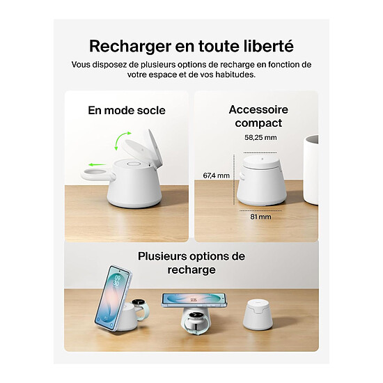 Chargeur Belkin UltraCharge Station Recharge Modulaire 25W Qi2 - Blanc - Autre vue