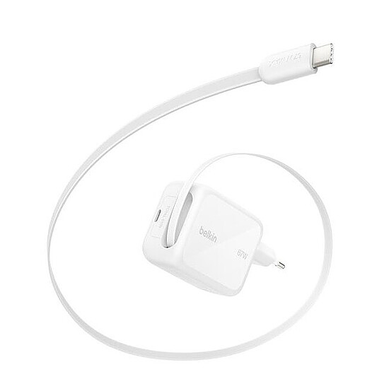 Chargeur Belkin Chargeur USB-C 67W avec cable retracTable d'1m et port USB-C - Blanc - Autre vue