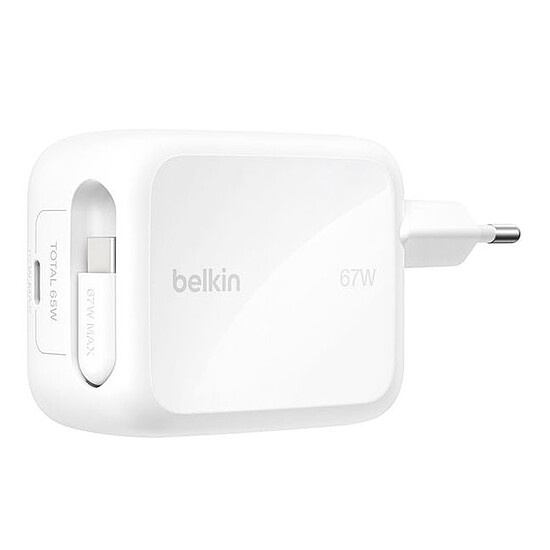 Chargeur Belkin Chargeur USB-C 67W avec cable retracTable d'1m et port USB-C - Blanc - Autre vue