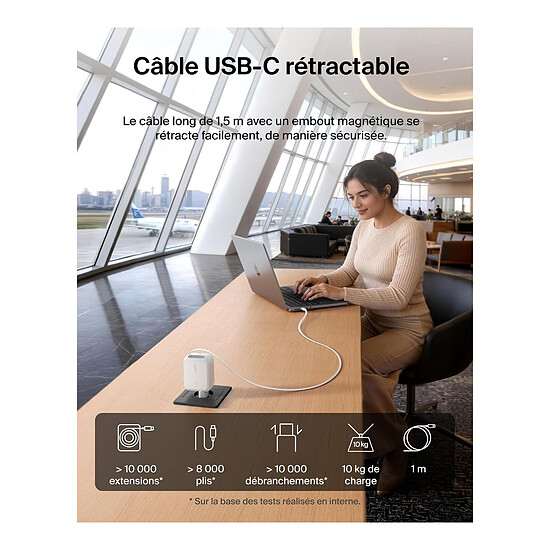 Chargeur Belkin Chargeur USB-C 67W avec cable retracTable d'1m et port USB-C - Blanc - Autre vue
