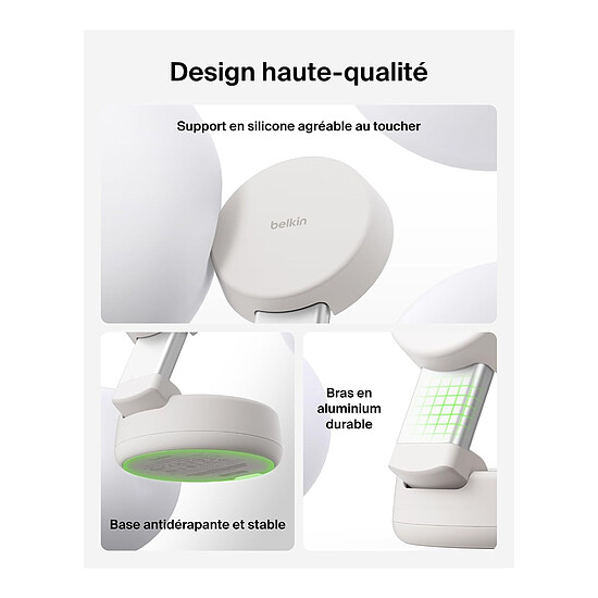 Chargeur Belkin UltraCharge Pro Chargeur 2-en-1 Aimanté et Pliable 25W Qi2 - Beige Clair - Autre vue