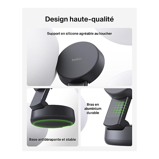 Chargeur Belkin UltraCharge Pro Chargeur 2-en-1 Aimanté et Pliable 25W Qi2 - Gris Foncé - Autre vue