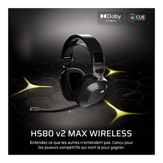 Casque micro Corsair HS80 v2 Max Wireless - Gris acier - Autre vue