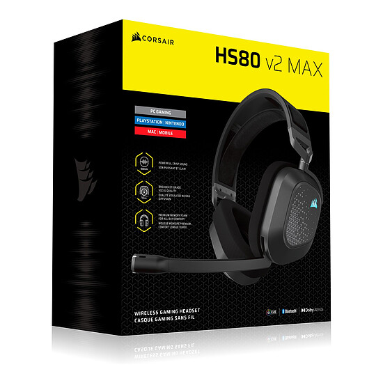 Casque micro Corsair HS80 v2 Max Wireless - Gris acier - Autre vue