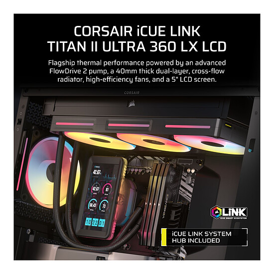 Watercooling AIO Corsair iCUE LINK TITAN II 360 Ultra LX LCD Noir - Autre vue
