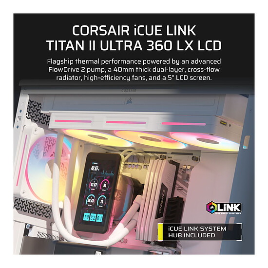 Watercooling AIO Corsair iCUE LINK TITAN II 360 Ultra LX LCD Blanc - Autre vue
