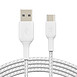 Câble USB-C vers USB-A tressé (blanc) - 2 m - Câble avec gaine tressée, 1 x USB-C mâle - 1 x USB-A mâle, 2 mètres