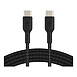 Belkin Câble USB-C vers USB-C renforcé 60 W (Noir) - 15 cm - Câble de rechargement et de synchronisation à gaine tressée USB-C vers USB-C, Noir, 0.15 mètre