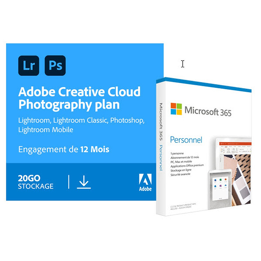 Logiciel image et son Pack Adobe Creative Cloud Photo 20Go + Microsoft Office 365 Personnel - Licence 1 an - 1 utilisateur - A télécharger
