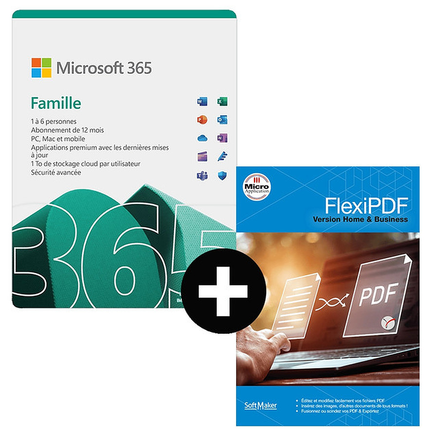 Logiciel bureautique Pack Microsoft 365 Famille + FlexiPDF Home & Business - Licence 1 an - 6 utilisateurs - A télécharger