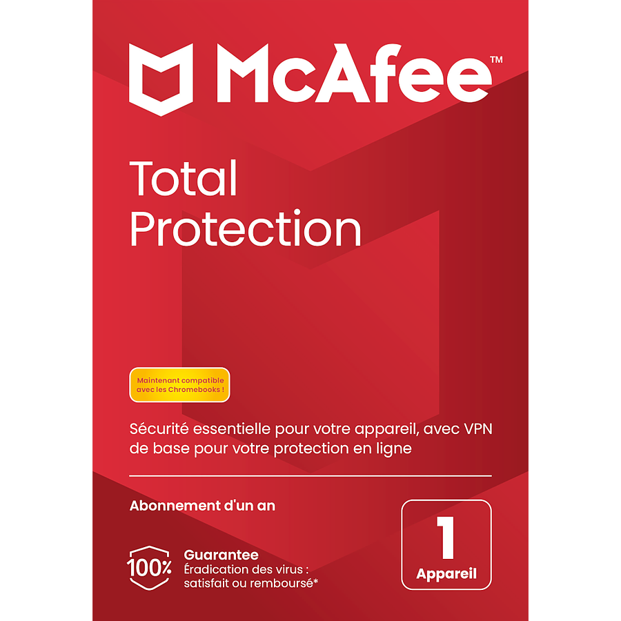 Logiciel antivirus et sécurité McAfee Total Protection - Licence 1 an - 1 poste - A télécharger