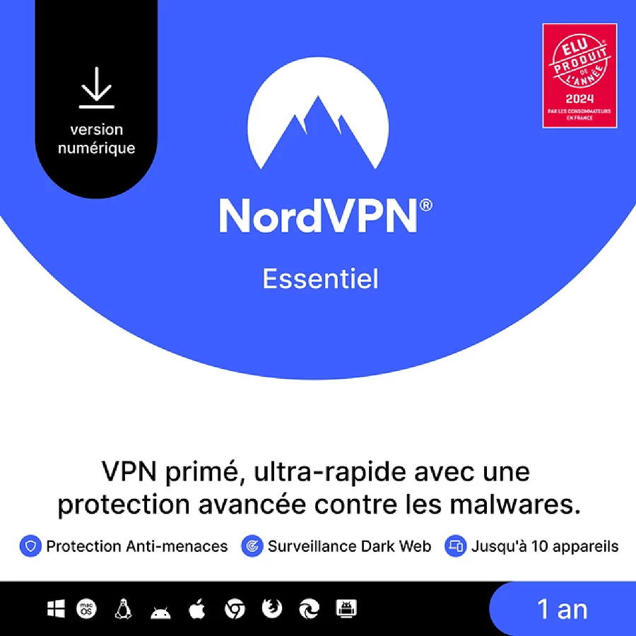 Logiciel antivirus et sécurité NordVPN Essentiel - Licence 1 an - 10 appareils - A télécharger