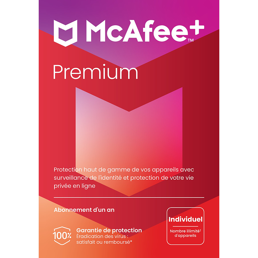 Logiciel antivirus et sécurité McAfee+ Premium Individuel - Licence 1 an - Tous les appareils 1 utilisateur  - A télécharger