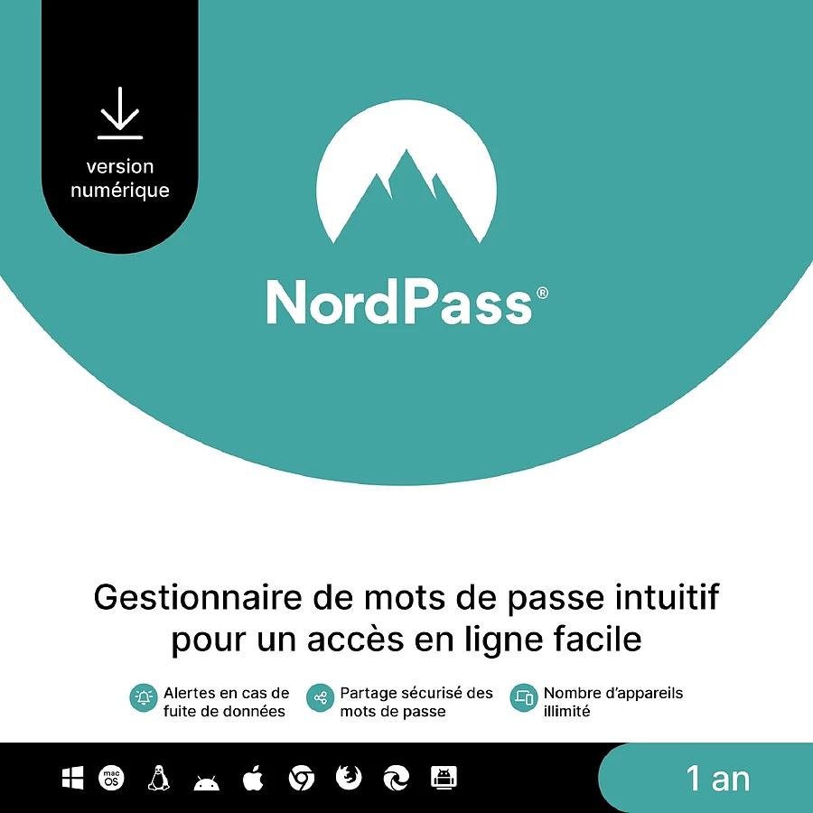 Logiciel antivirus et sécurité NordPass Premium - Licence 1 an - 6 appareils - A télécharger