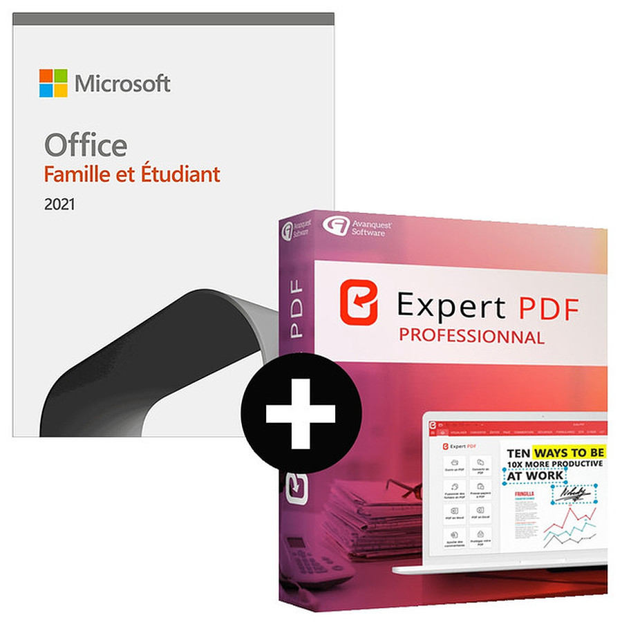Logiciel bureautique Microsoft Office Famille et Etudiant 2021 + Expert PDF Pro - Licence perpétuelle - 1 poste - A télécharger