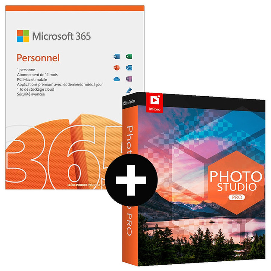 Logiciel bureautique Microsoft 365 Personnel + InPixio Photo Studio 12 Pro - Abonnement 1 an - A télécharger
